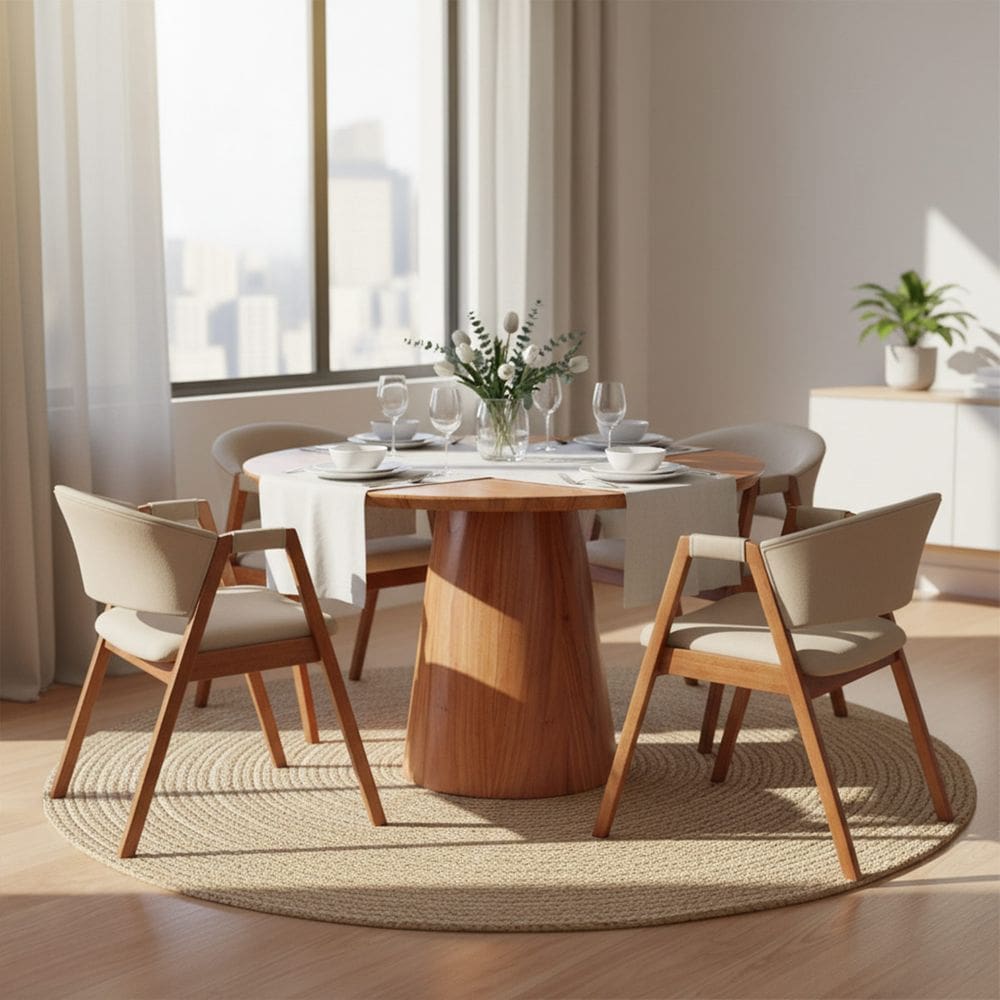 Mesa de Jantar Redonda para 4 Lugares 120cm Liz Base Cone Amadeirado CCS