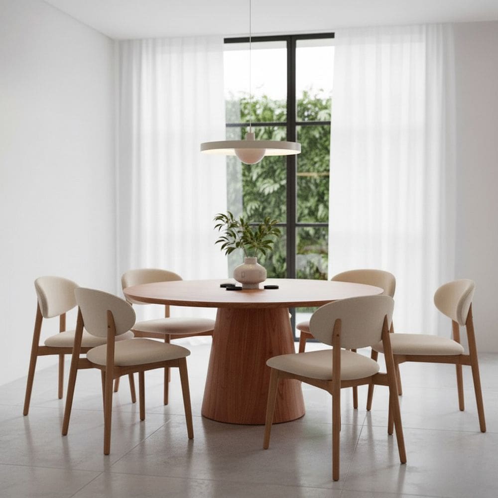 Mesa de Jantar Redonda para 6 Lugares 140cm Liz Base Cone Amadeirado CCS