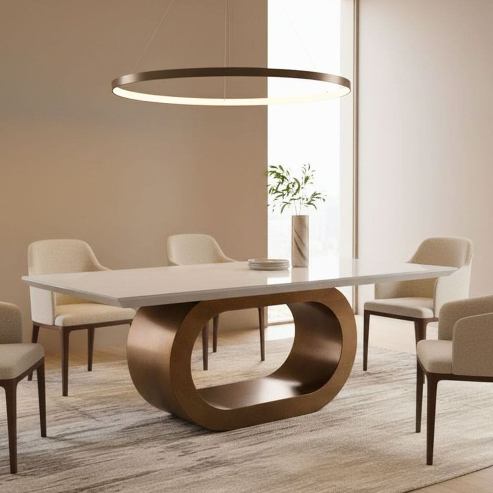 Mesa de Jantar Retangular Base Orgânica em Madeira Maciça 200x100cm 8 Lugares Barola CCS
