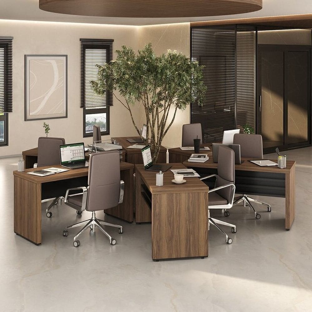 Conjunto Mesa Escritório Tamburato 1400 para 6 Pessoas Nogal/Preto