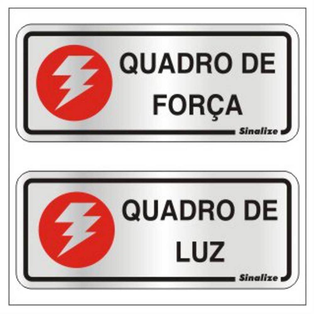 2 Placas de Alumínio Autoadesiva 15x6cm Quadro de Força - Quadro de Luz 120 Al Sinalize Placa Au