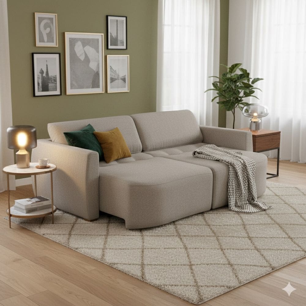 Sofá Cama Retrátil 4 Lugares Design Orgânico em Linho