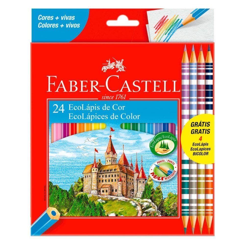 Lápis De Cor Faber-Castell 24 Cores Com 4 Lápis Bicolor