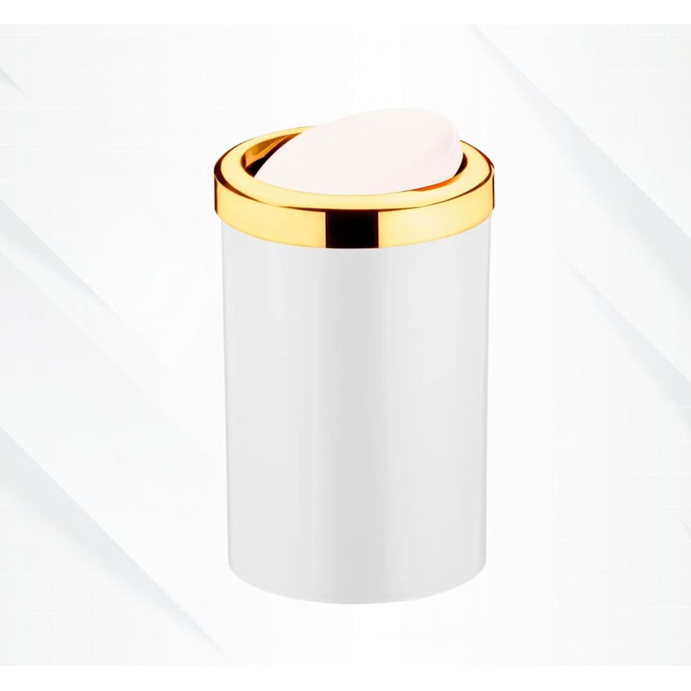 Lixeira Banheiro e Cozinha Branca com Tampa Basculante Luxo - Dourado