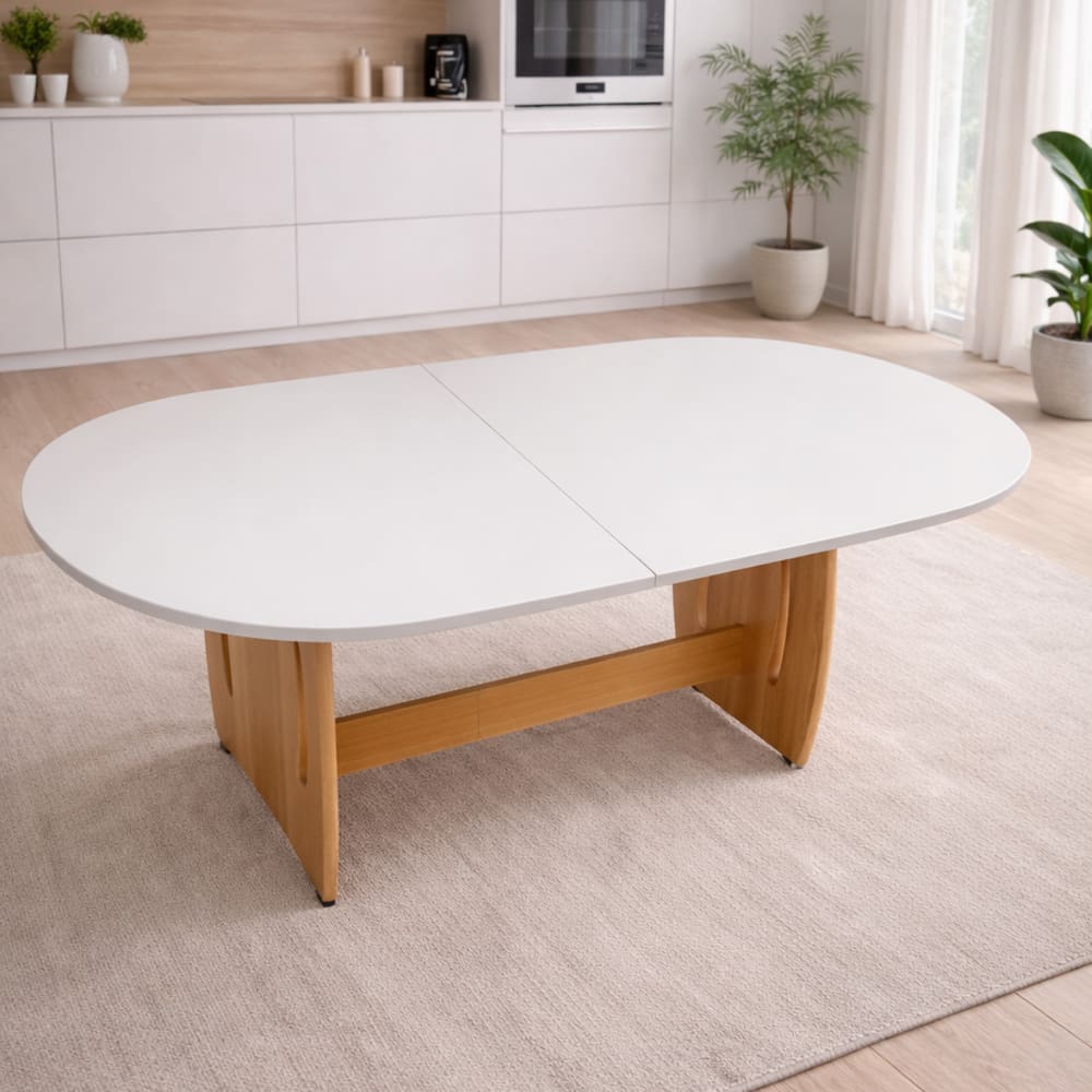 Mesa De Jantar Oval 137cm Para Sala E Cozinha Tampo Em Mdf