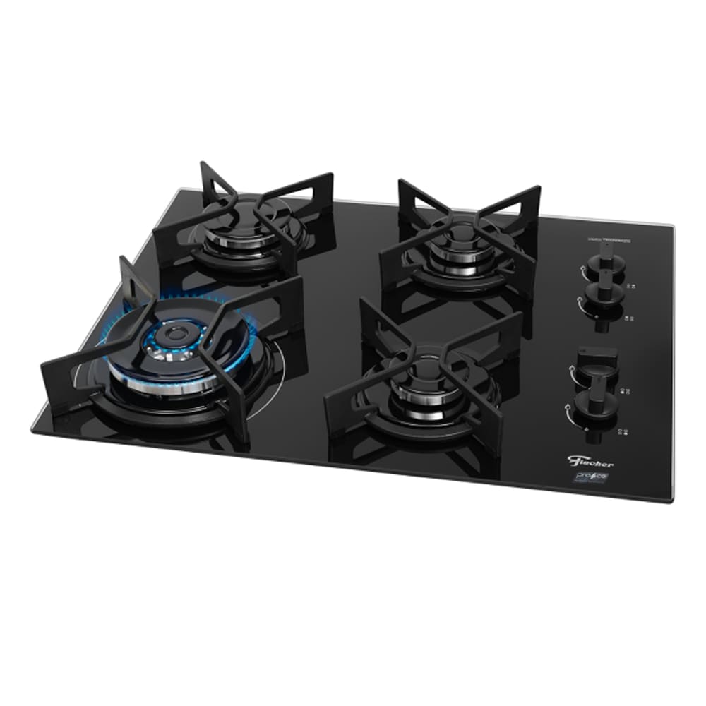 Fogao Cooktop Gas Fischer 4Q TC Fit Line Trempe Iron Bivolt
