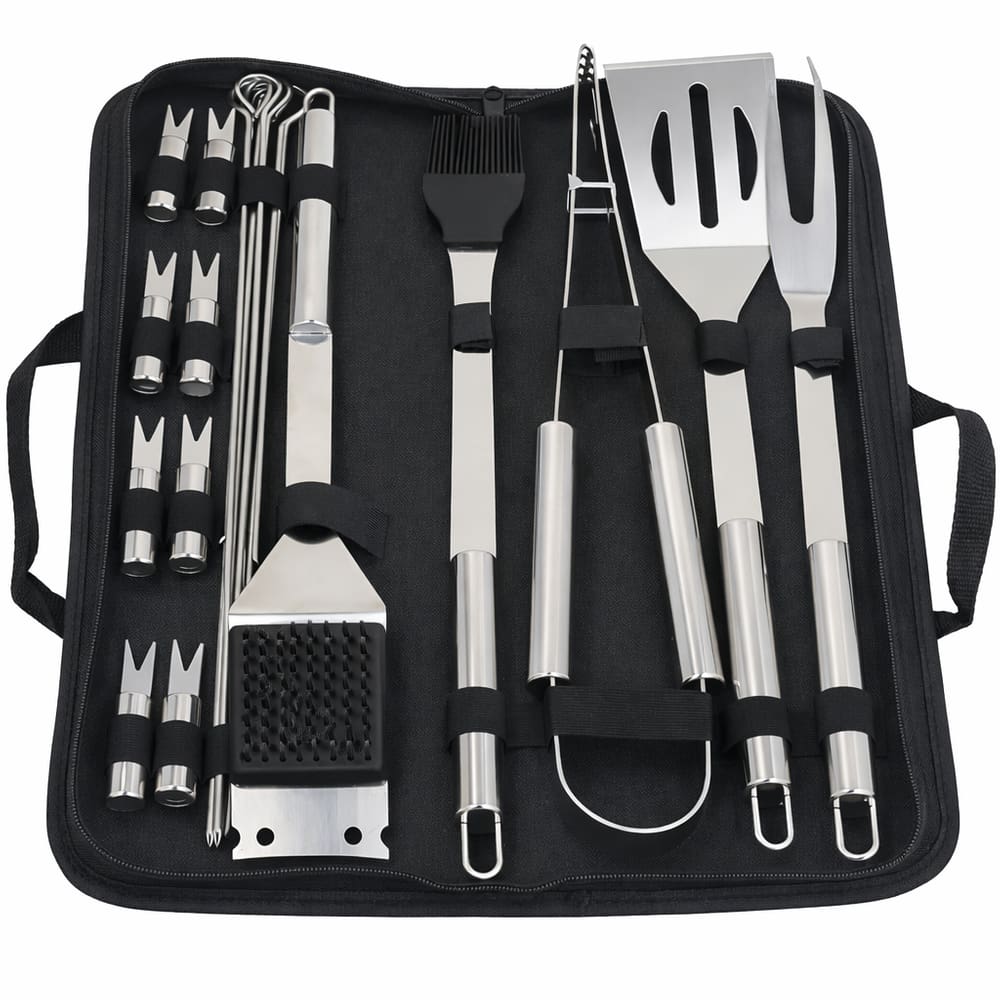 Kit Churrasco Inox Profissional 20 Peças Com Maleta Estojo