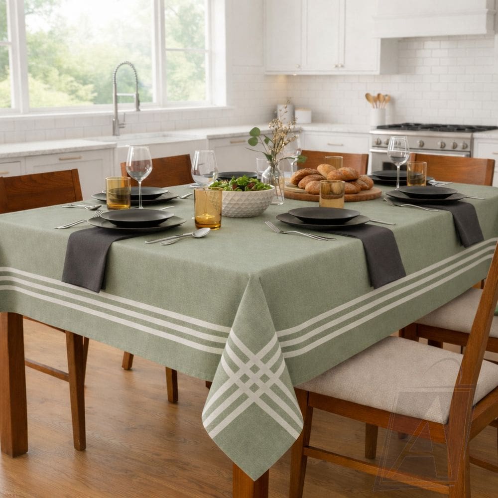 Toalha de Mesa 4 Cadeiras Paris Verde Listrada Algodão