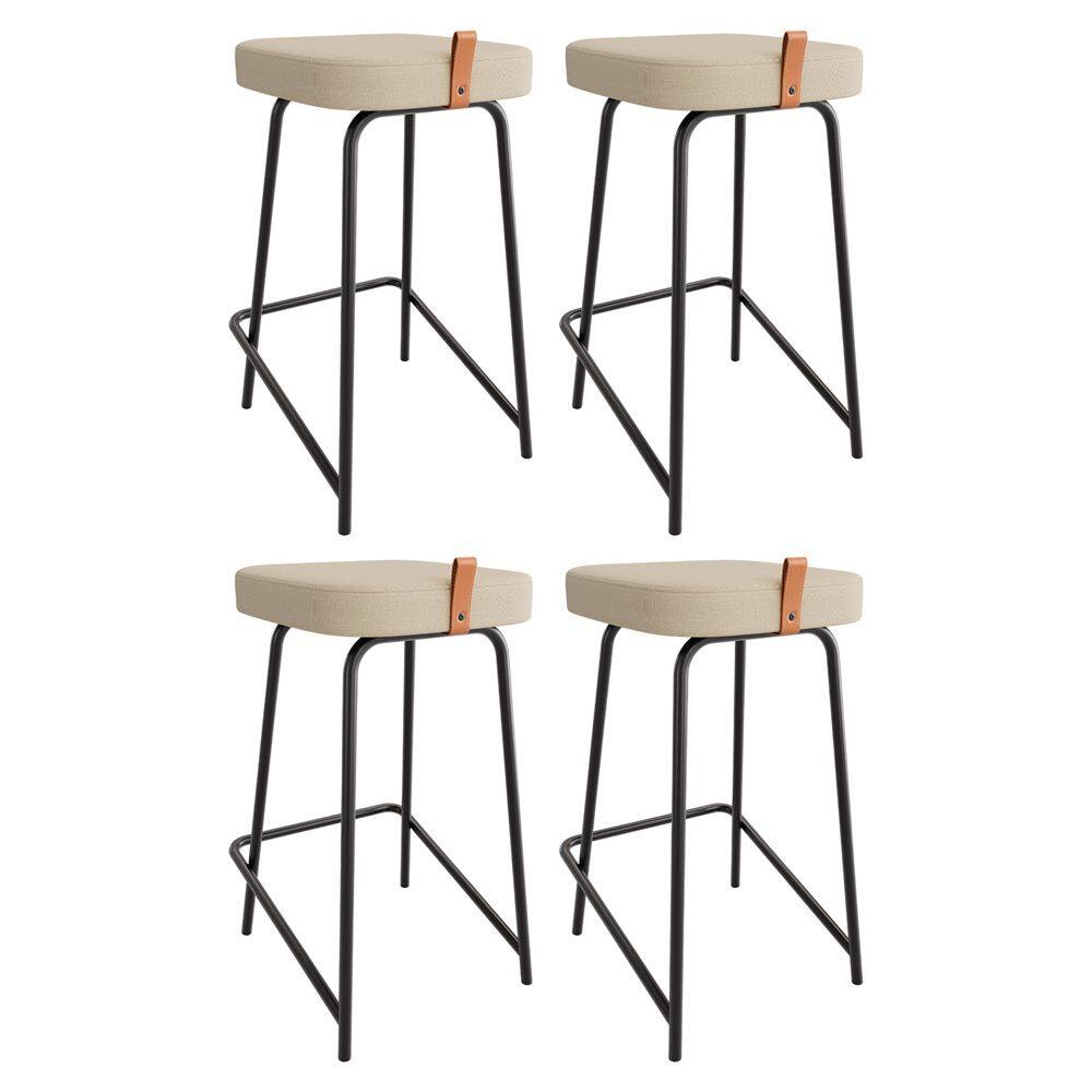 Kit 04 Banquetas Médias Para Cozinha Vik Estofada Linho Bege - Abmaza