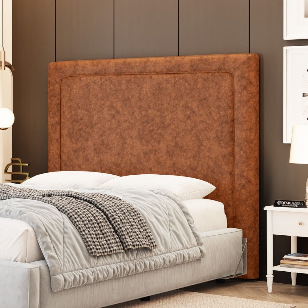 Cabeceira Cama Box Casal Padrão Alba 140cm com Frame Couríssimo Caramelo - Abmaza