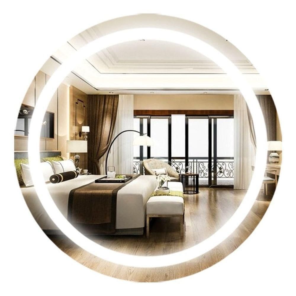 Kit 3 Espelhos Redondos 70cm Led Jateado Frontal Touch Quente Frio Frio