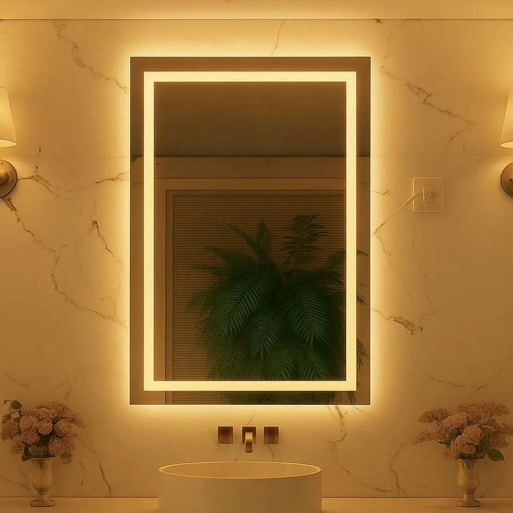 Espelho Retangular 100x110 Led Jateado Vertical Grande Banheiro Quente