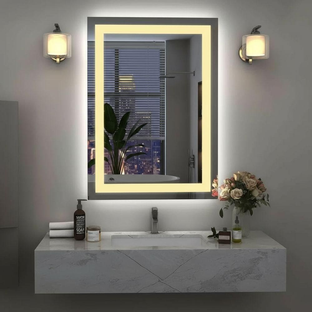 Espelho Vertical 100x60 Banheiro Led Jateado Borda Infinita Touch Neutro-vertical