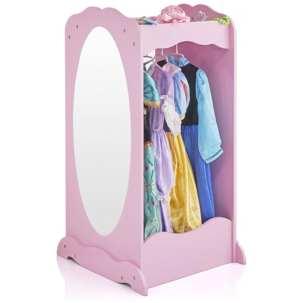 Armário infantil para fantasias Guidecraft Dress Up Cubby Center Rosa com espelho, prateleiras e ganchos laterais