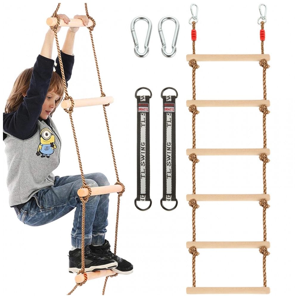 Escada de Corda para Crianças MUXHEL Madeira 2m - Capacidade 120 kg com Ganchos de Fixação