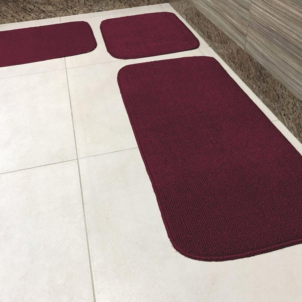 Jogo De Passadeira Primavera Para Cozinha 03 Peças Com Base Antiderrapante 100% Polipropileno - Bordô