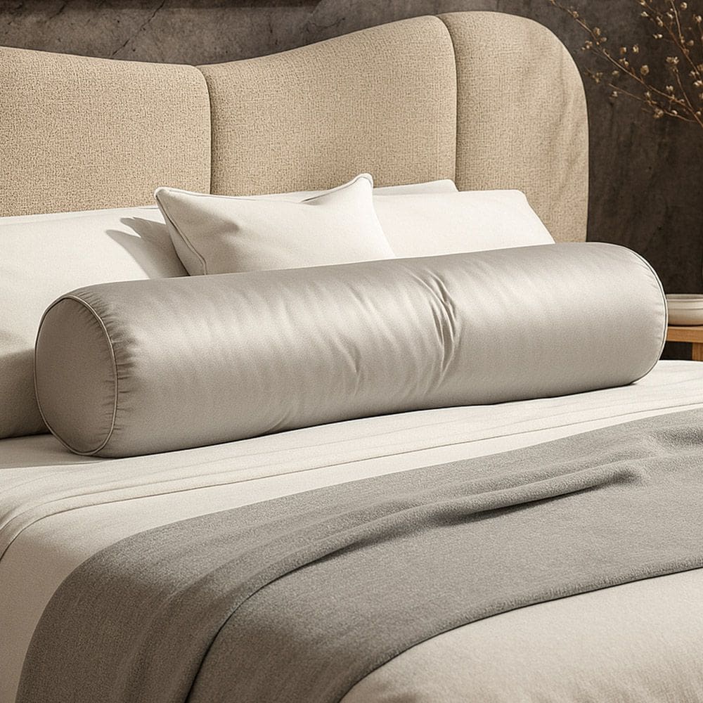 Almofada Travesseiro Bastão Tubo Rolo Dot 140cm Macia Veludo Bege - Abmaza