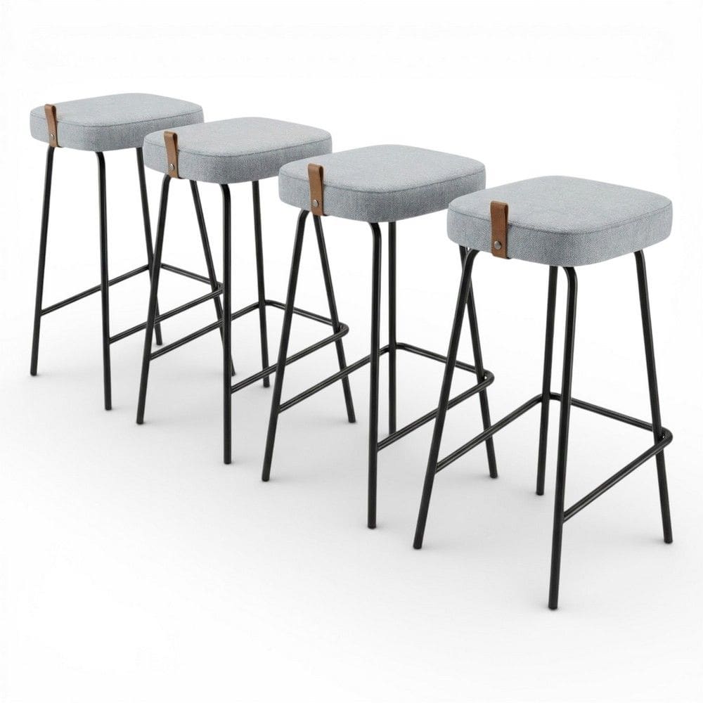 Kit 04 Banquetas Altas Cozinha e Área Gourmet Vik Estofada Linho Cinza - Abmaza