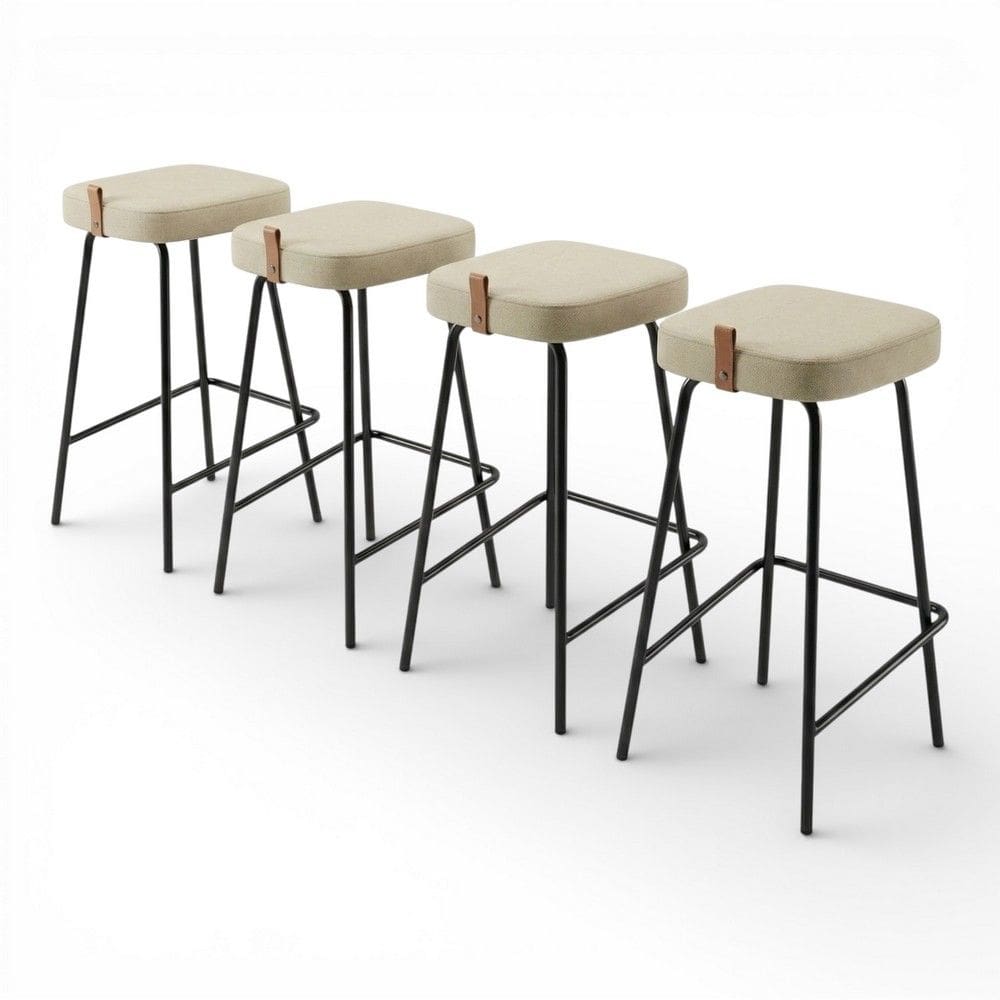 Kit 04 Banquetas Altas Cozinha e Área Gourmet Vik Estofada Linho Bege - Abmaza