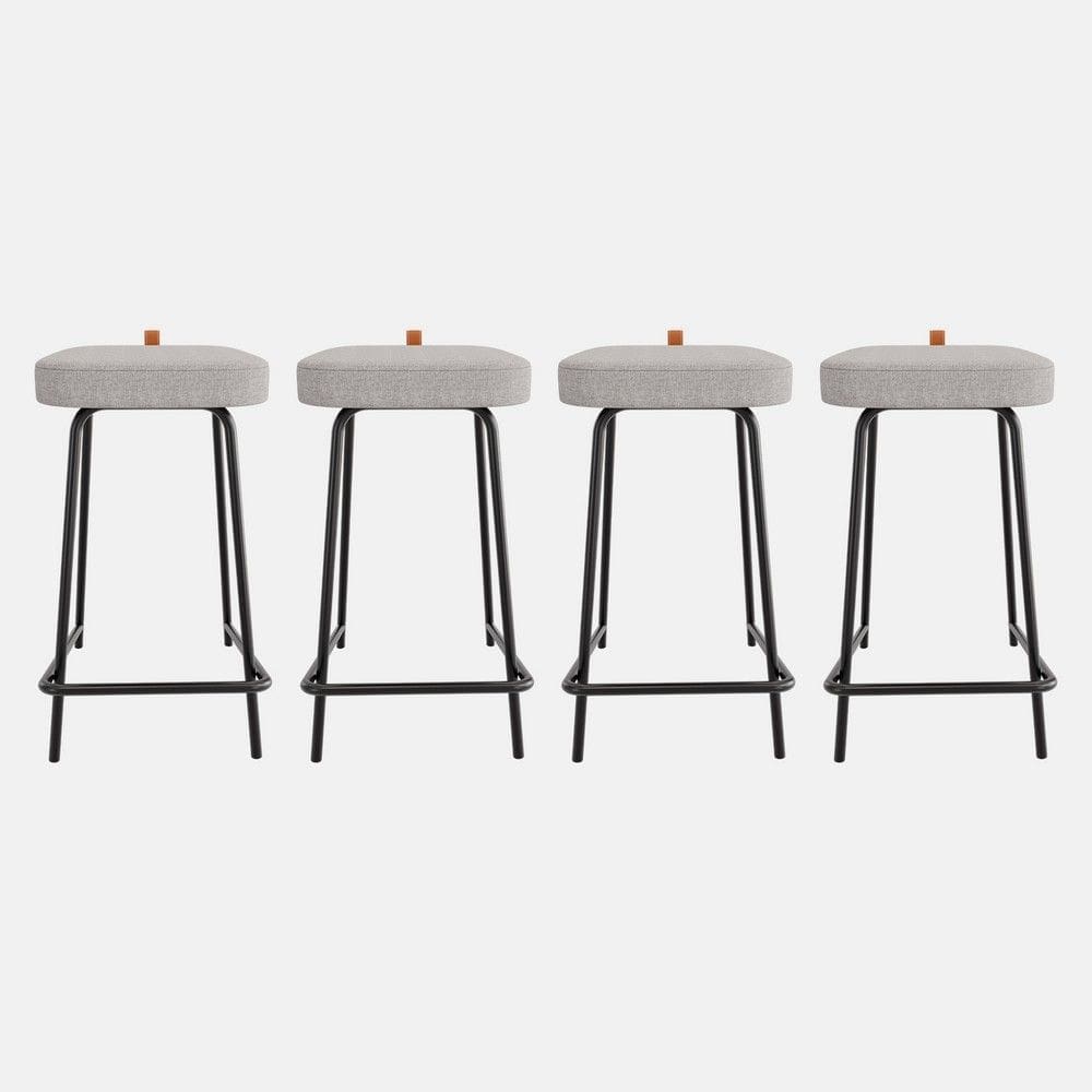 Kit 04 Banquetas Médias Para Cozinha Vik Estofada Linho Cinza - Abmaza