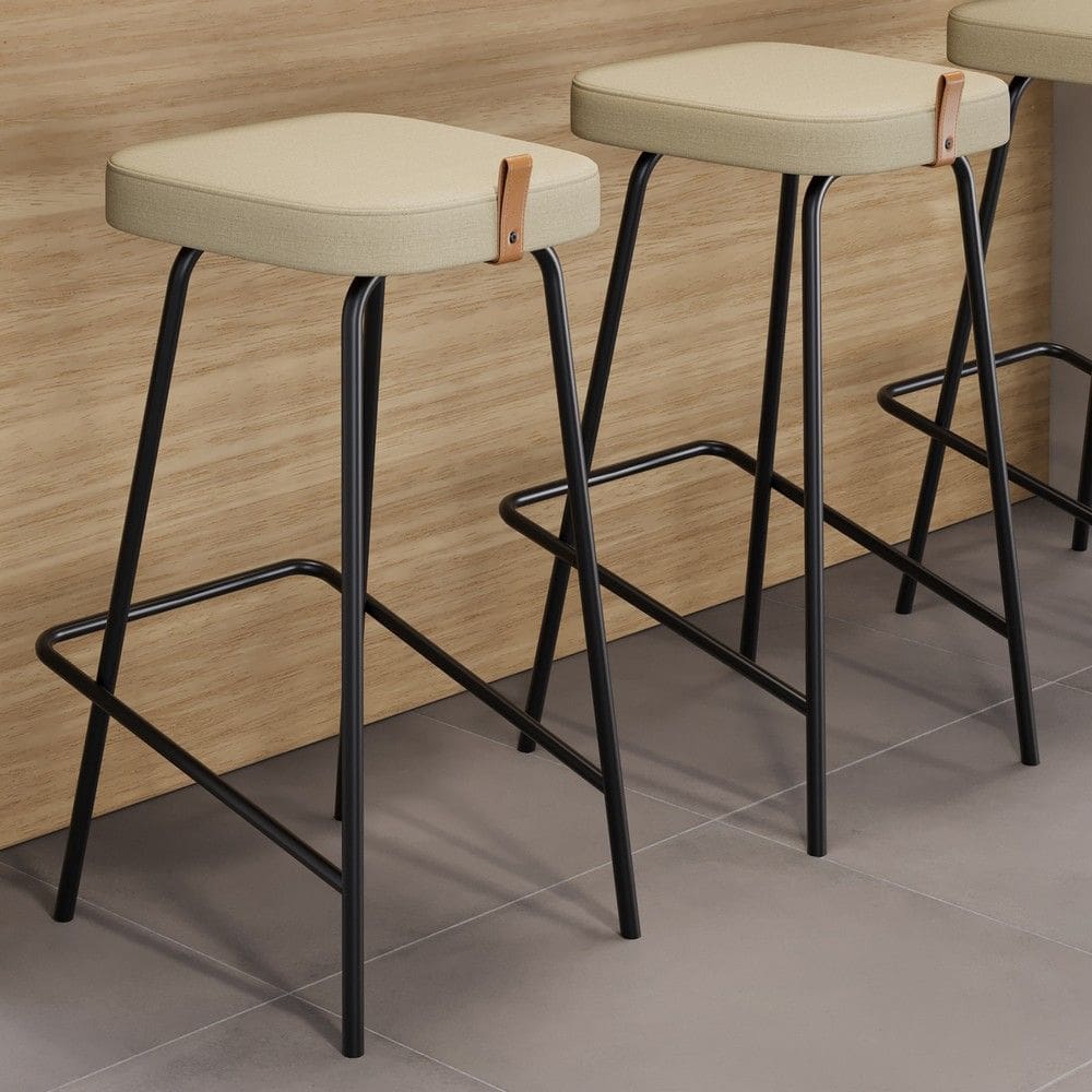 Kit 02 Banquetas Altas Cozinha e Área Gourmet Vik Estofada Linho Bege - Abmaza