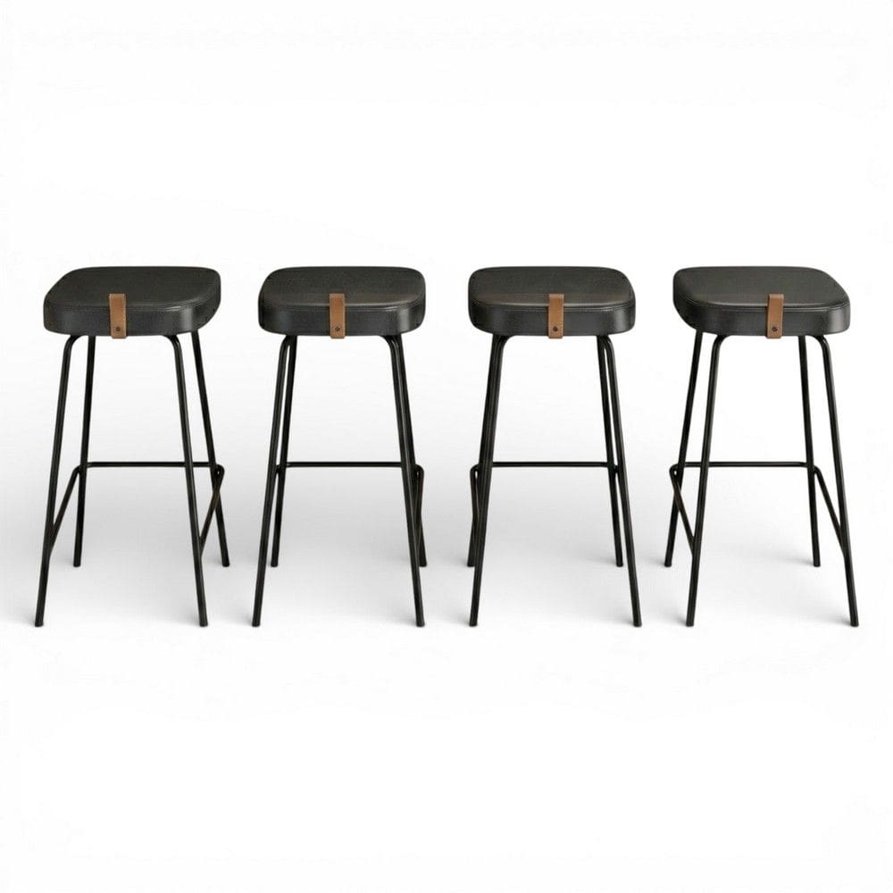 Kit 04 Banquetas Altas Cozinha e Área Gourmet Vik Estofada Couríssimo Preto - Abmaza