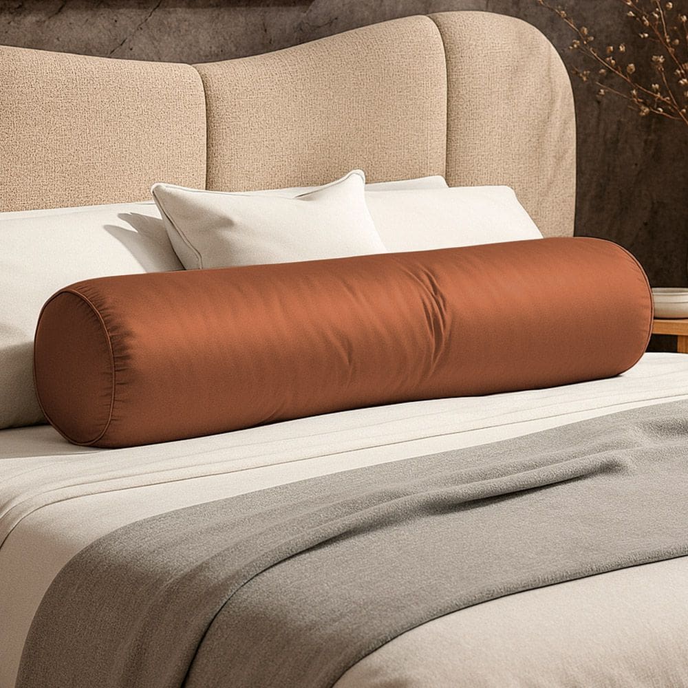 Almofada Travesseiro Bastão Tubo Rolo Dot 140cm Macia Veludo Terracota - Abmaza