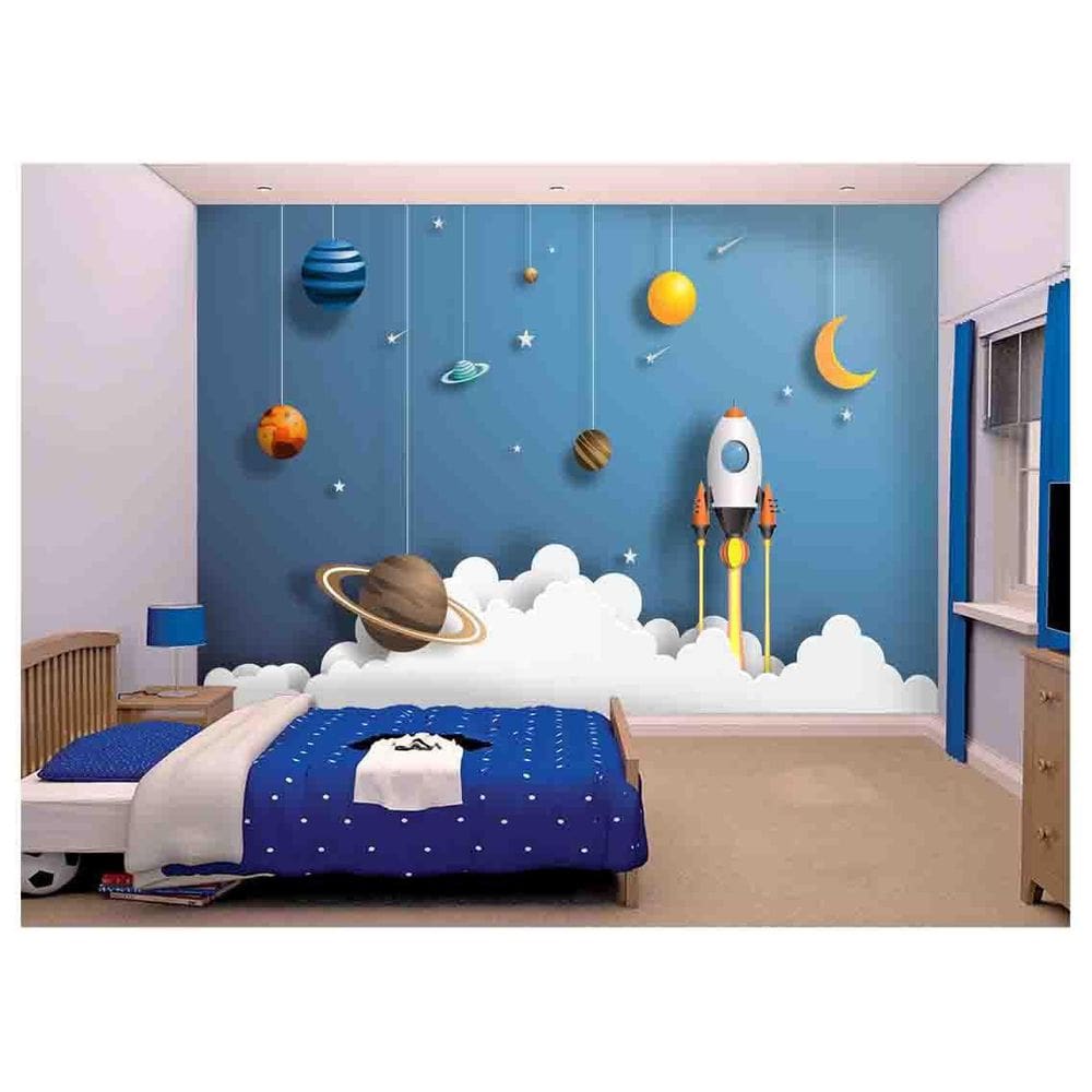 Papel De Parede Infantil Planetas Foguete Lua  Azs163