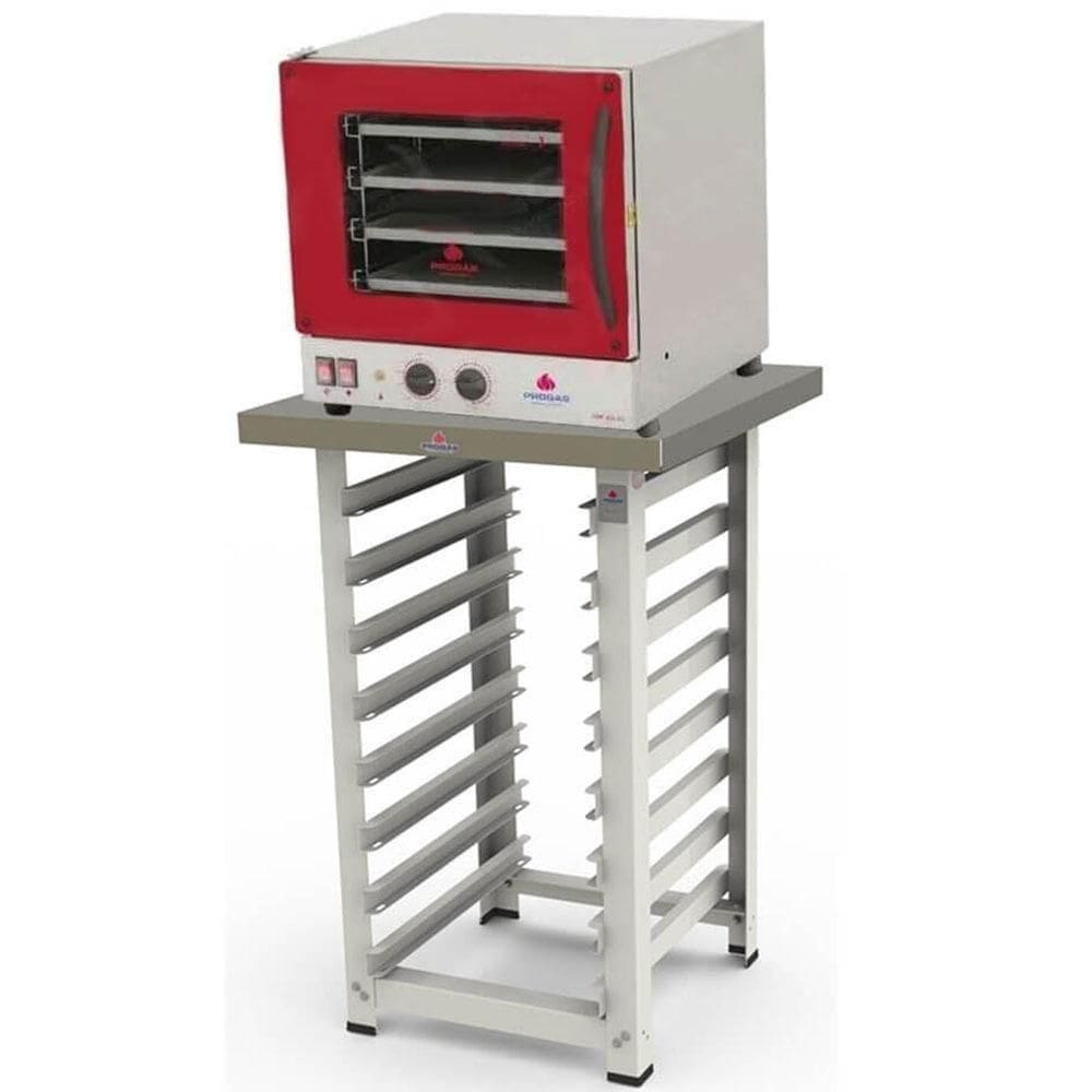 Kit Forno Elétrico Progás Turbo Fast Oven Vermelho 4 Esteiras Prp-004 G2 220V E Mesa Suporte Para O