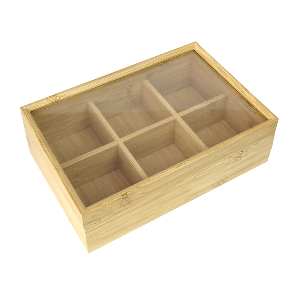 Caixa Multiuso De Mdf Com 6 Divisórias E Com Tampa De Acrílico