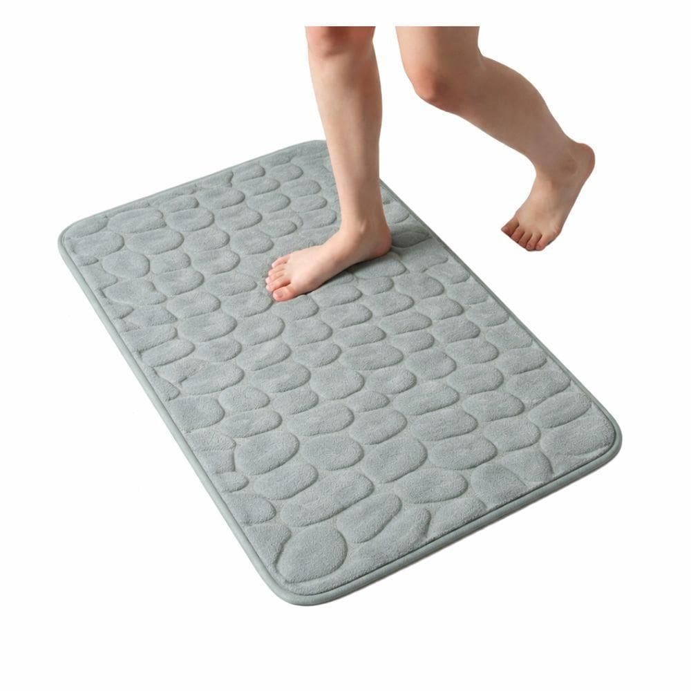 Tapete De Banheiro Antiderrapante Em Pedras – Conforto E Segurança Cinza