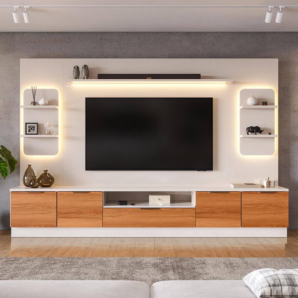 Estante Home Para TV Até 75” Noble 270cm Com 2 Torres Nichos e Iluminação LED