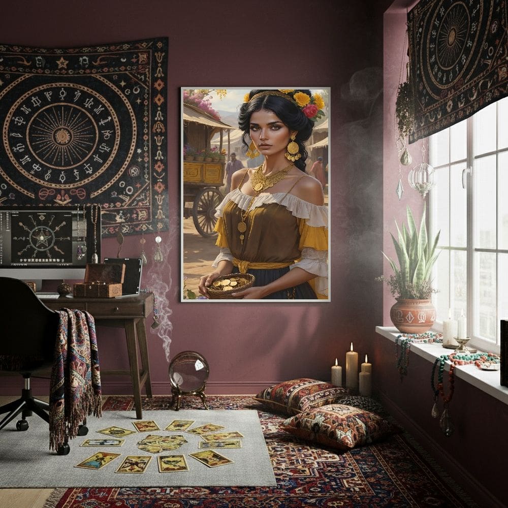 Quadro Decor Cigana Com Pote De Ouro 70x50cm Mold Branca