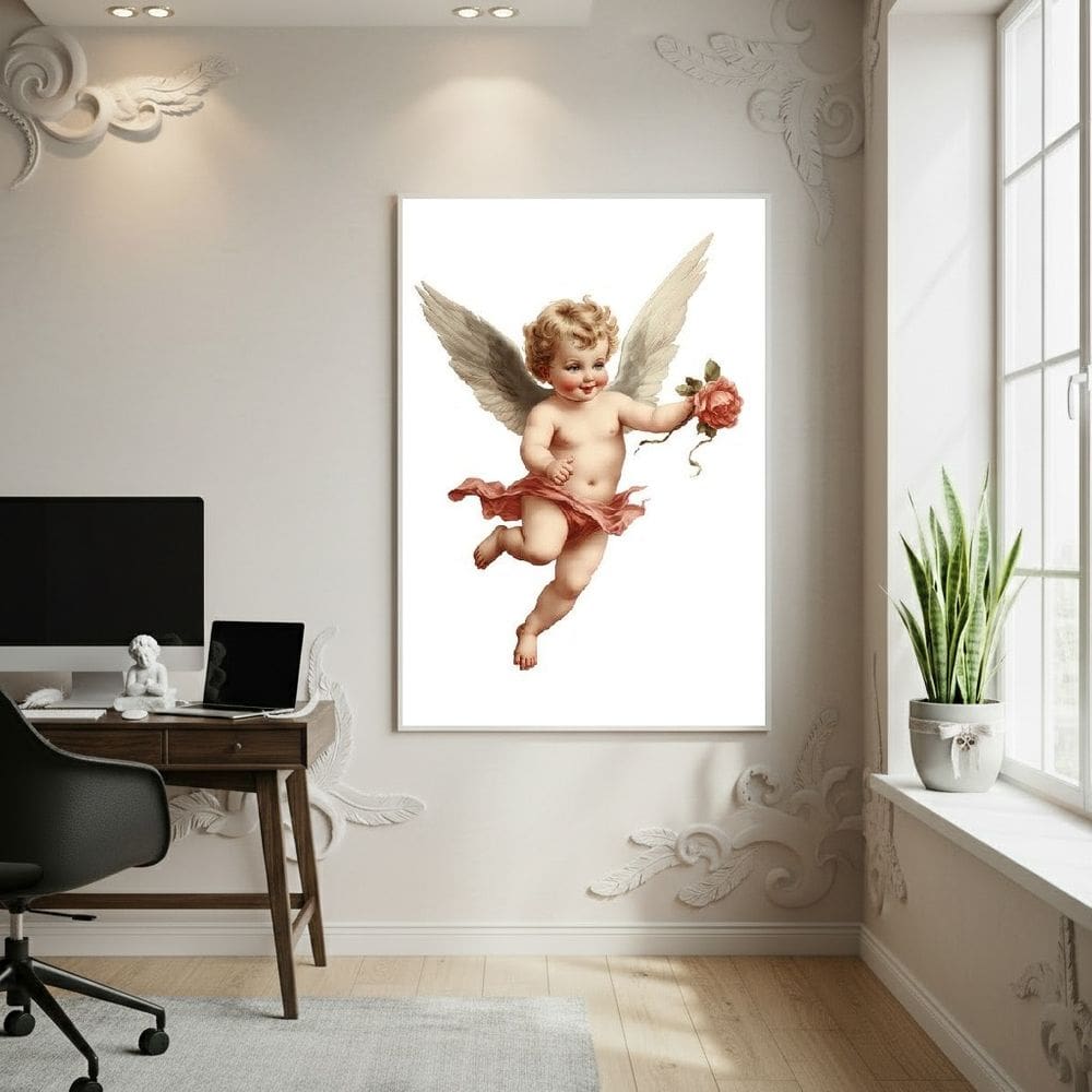 Quadro Decorativo Anjo Do Amor 70x50cm Mold Branca