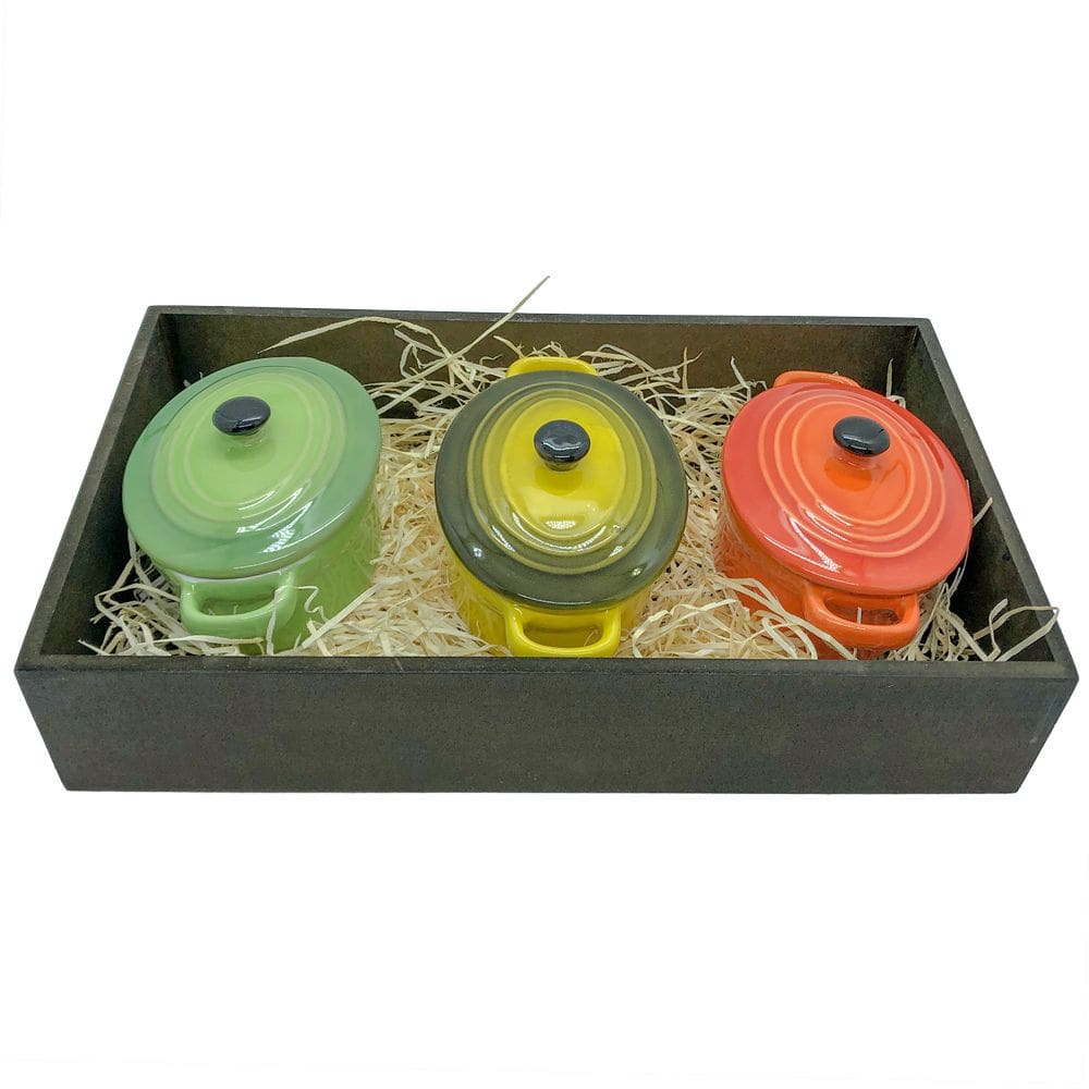 Panelinhas Amarela, Verde, Laranja Porcelana Bandeja Rustica