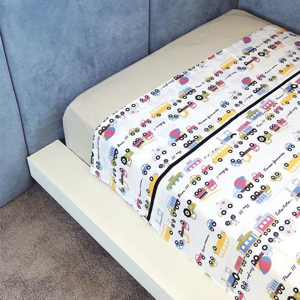 Lençol De Cima Vivain Infantil Branco Carro Colorido