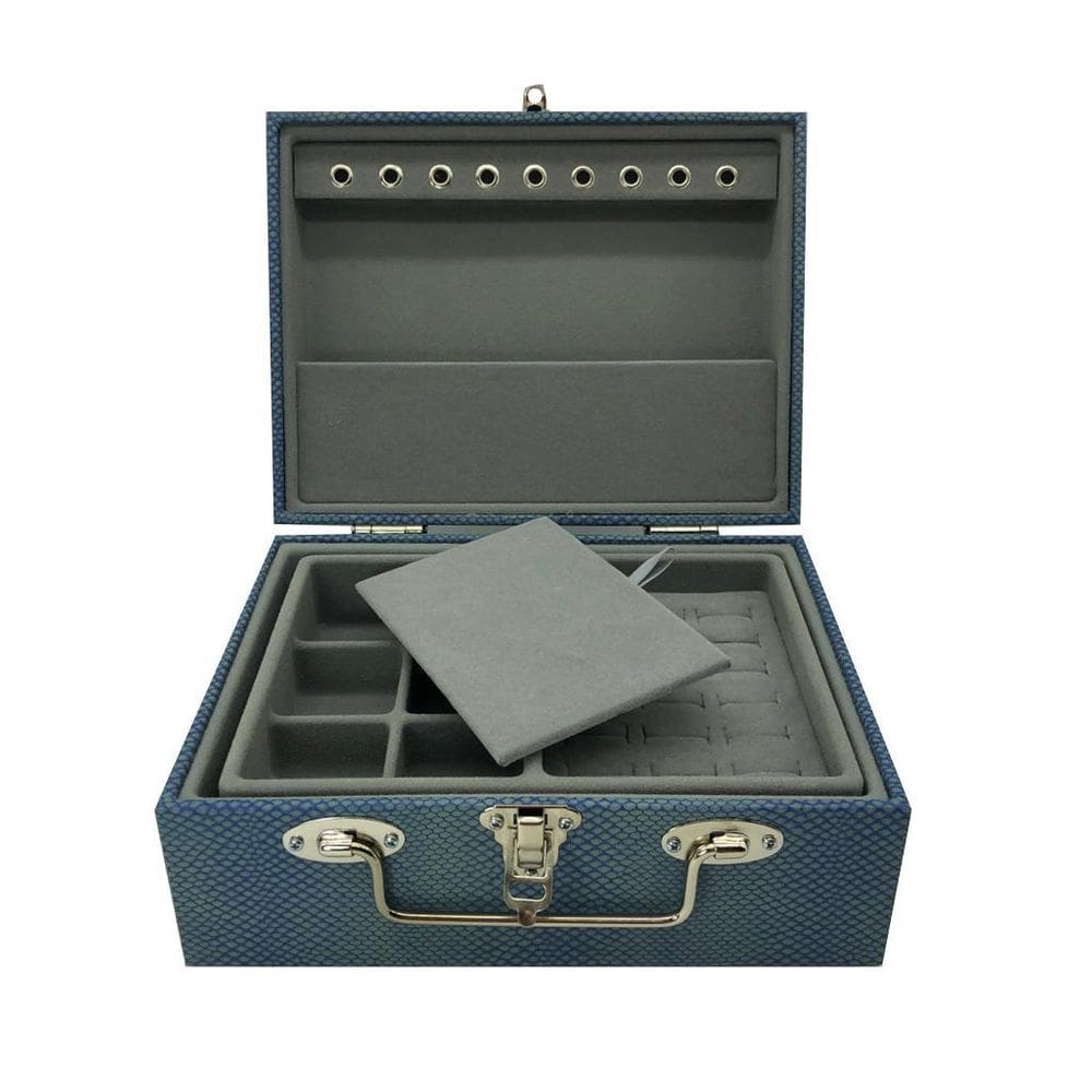 Maleta Porta Joias Azul Jeans Pequena Dupla