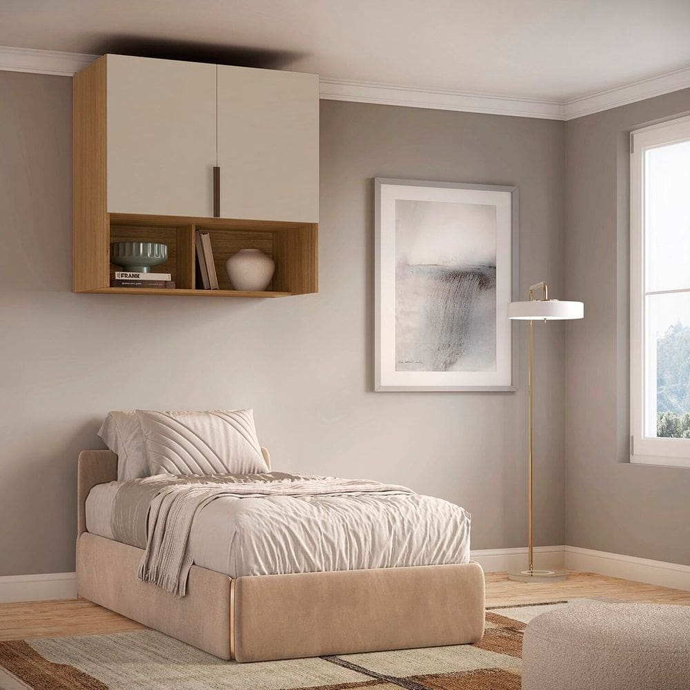 Módulo Aéreo para Cama de Solteiro Mdf Altezza Freijó/Off White