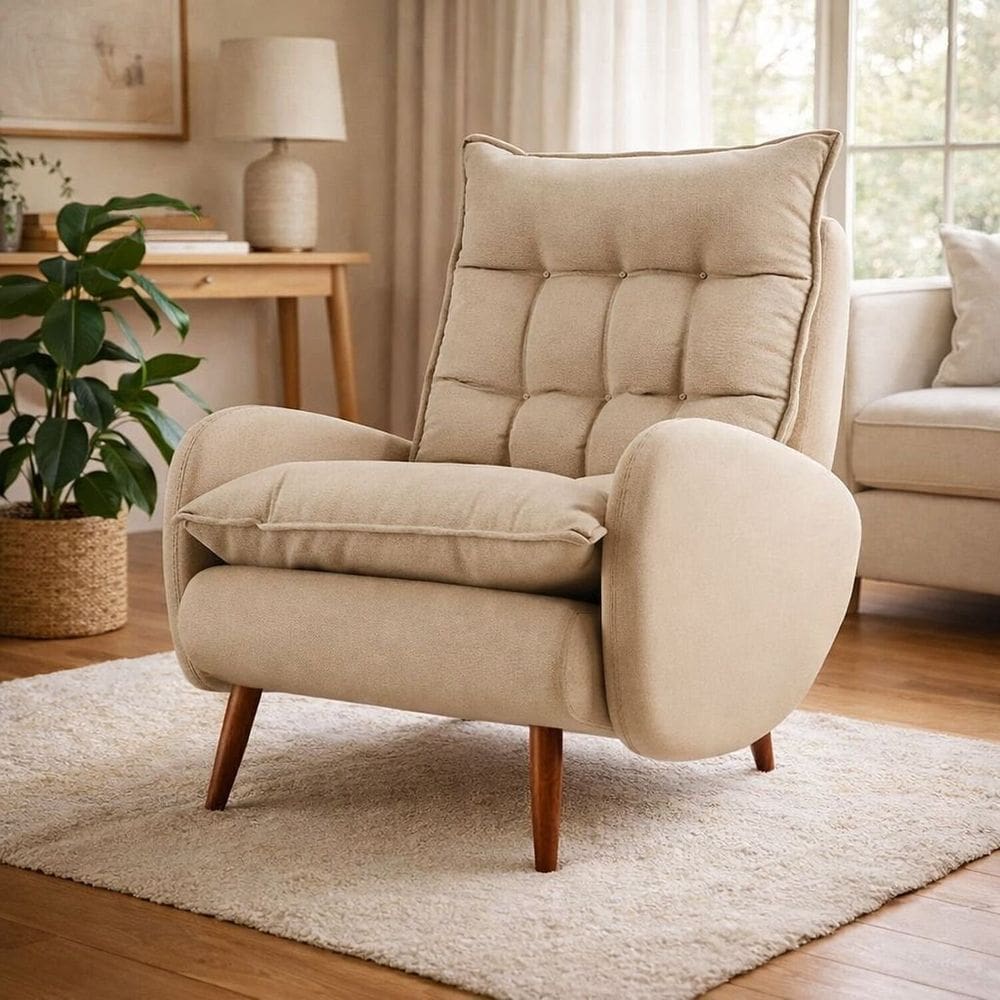 Poltrona Anatomica Pes de Madeira Eloa Bege