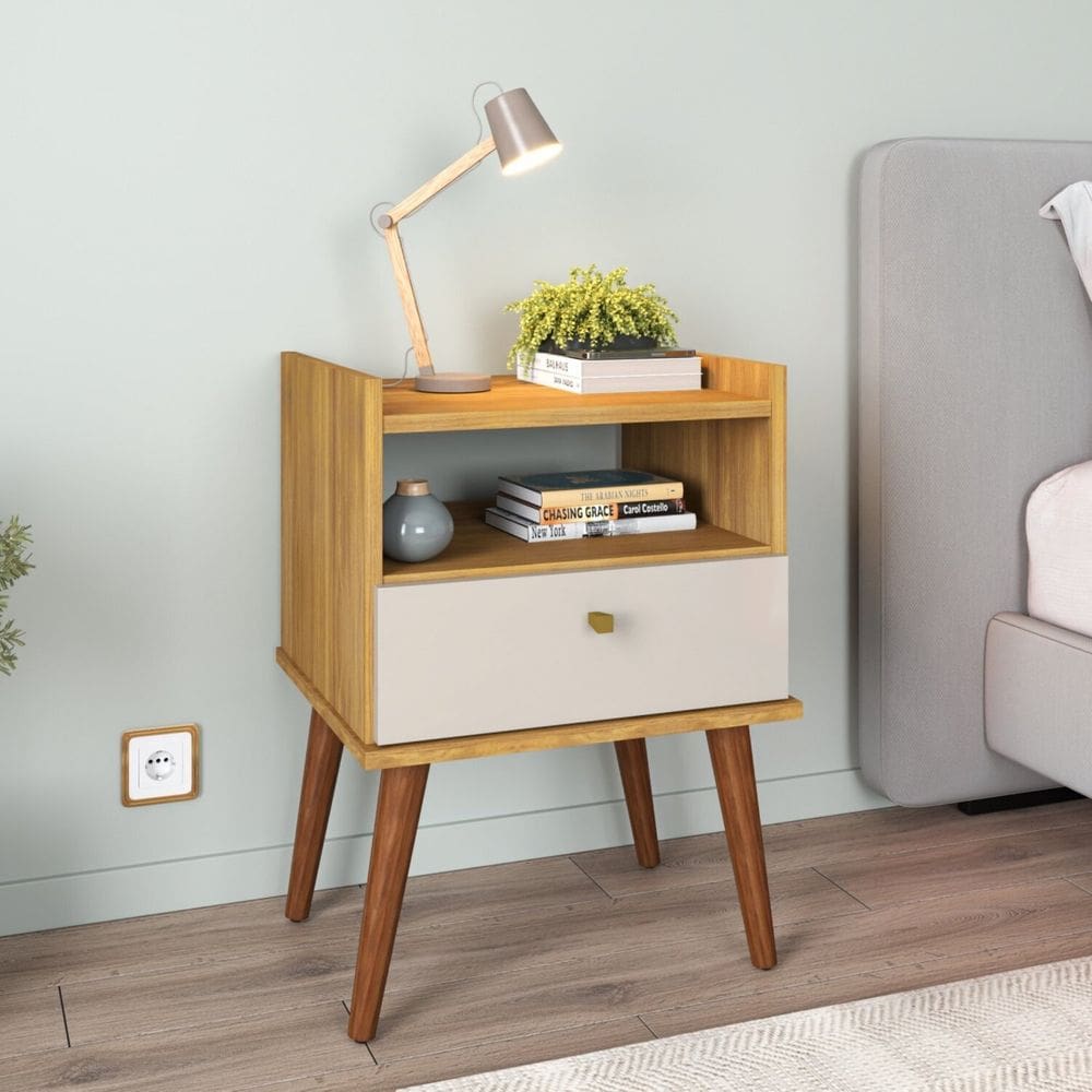 Mesa de Cabeceira 1 Gaveta Aroma FREIJO COM OFF WHITE