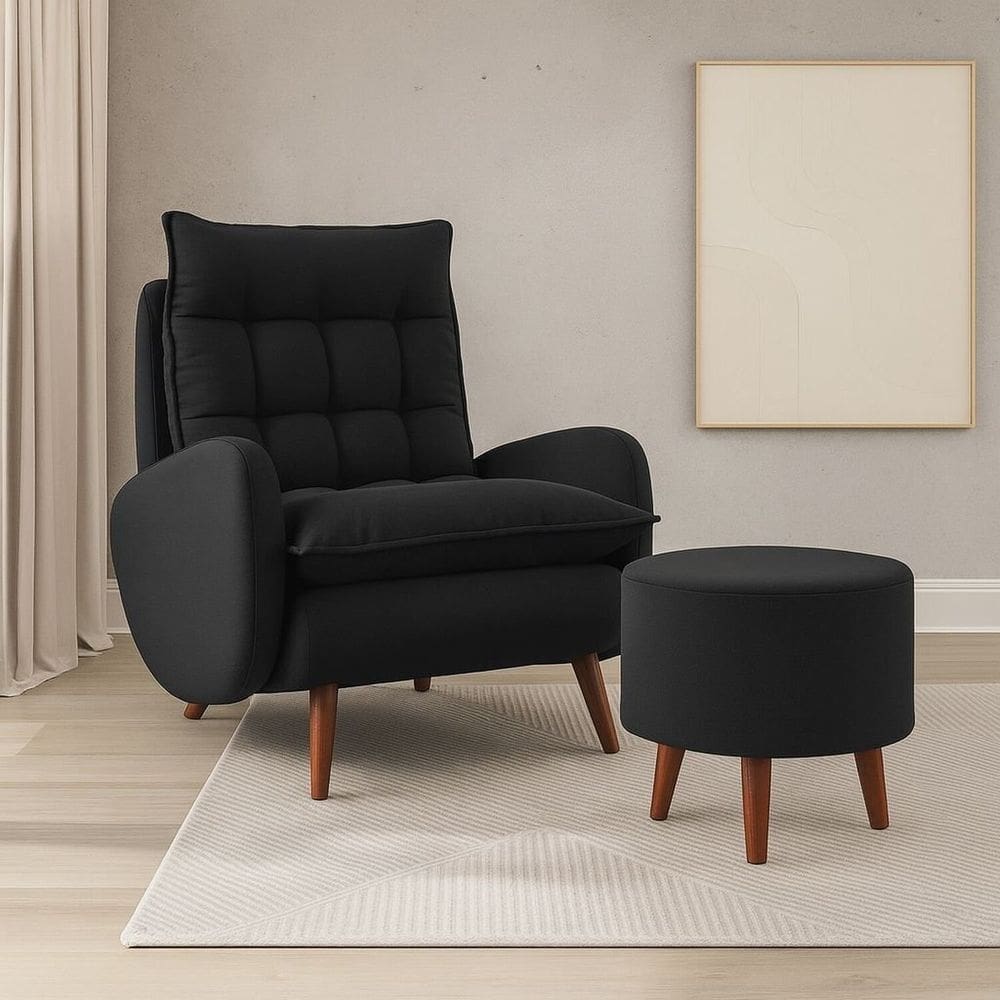 Poltrona Eloá Plus com Puff Preto