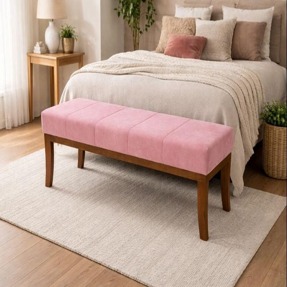 Puff em Veludo Rosa 140 Cm Requadro Imbuia Lucia Rosa