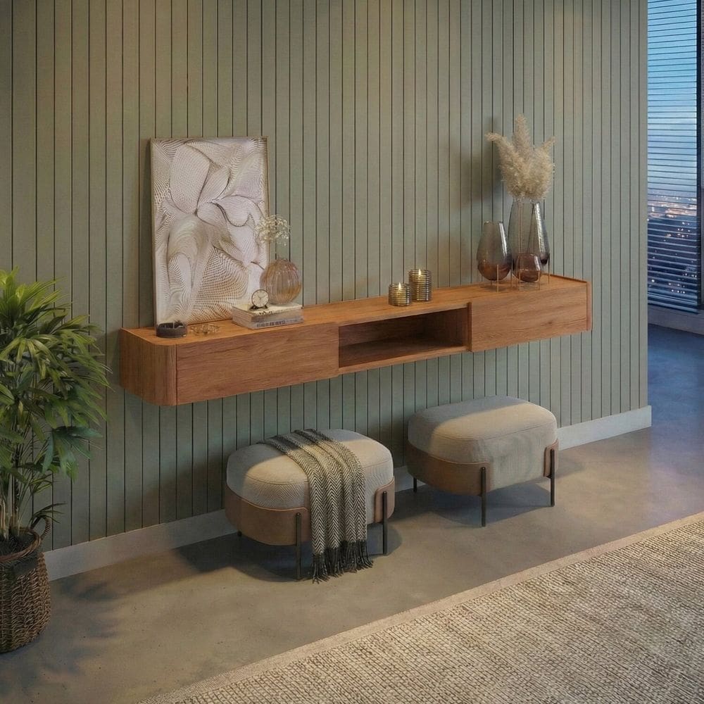 Aparador Suspenso Apolo 100% Mdf 2 Gavetas 180cm Naturale