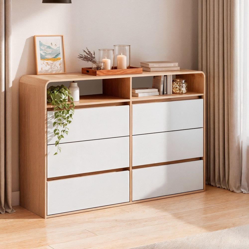 Cômoda 6 Gavetas Aurora Carvalho Marrom/ OFF White