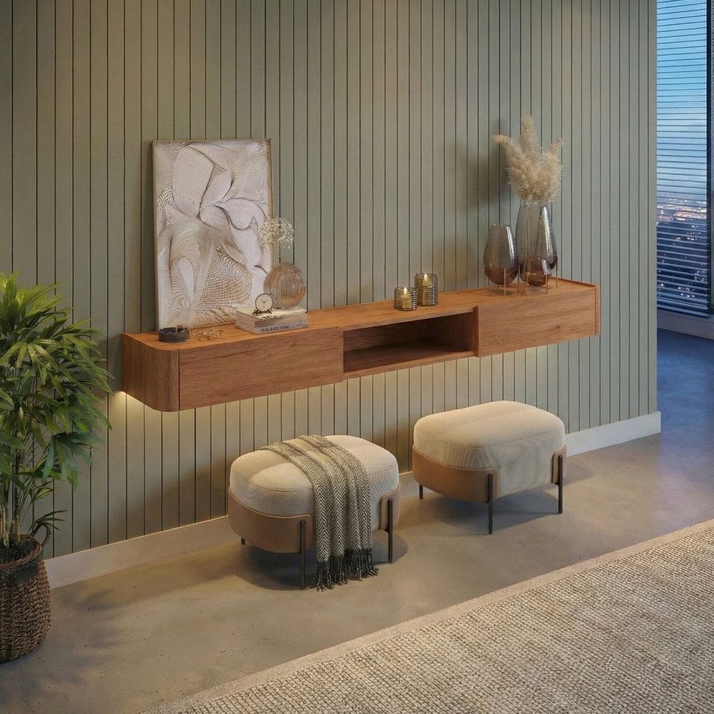 Aparador Suspenso Apolo 100% Mdf 2 Gavetas 180cm com Led Naturale