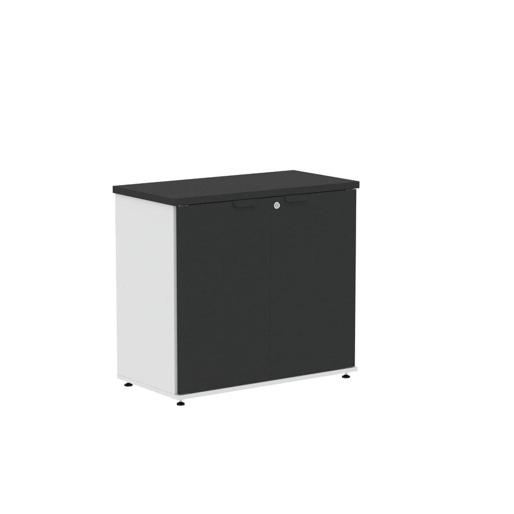Armário Baixo para Escritório com 2 Portas Branco/Preto