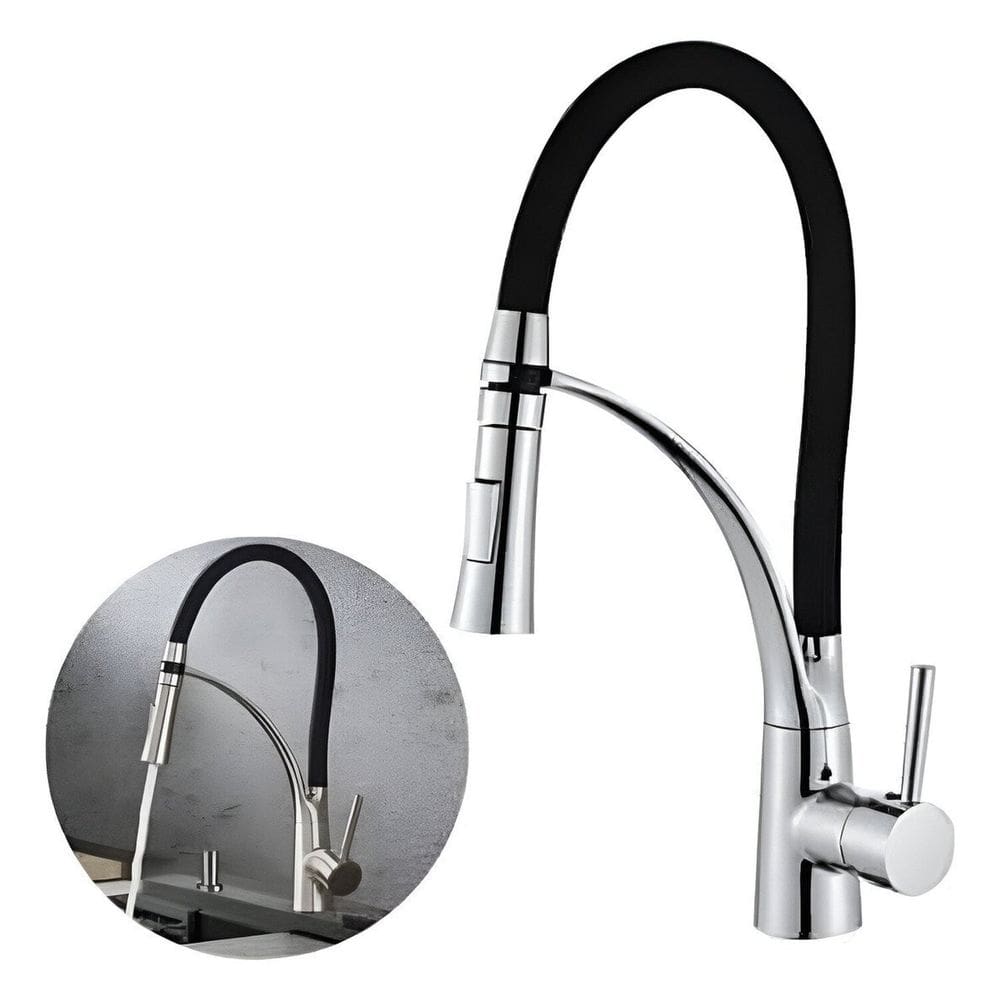 Torneira de Cozinha Gourmet Flexível de Silicone Monocomando 50cm Preto