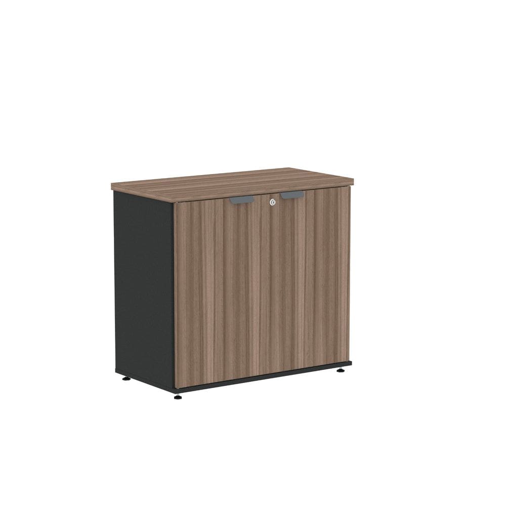 Armário Baixo para Escritório com 2 Portas Preto/Walnut