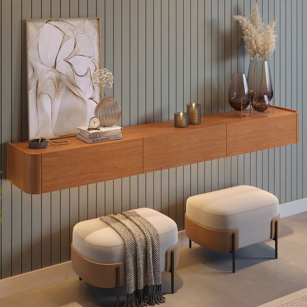 Aparador Suspenso 100% Mdf 3 Gavetas 180cm Apolo Naturale