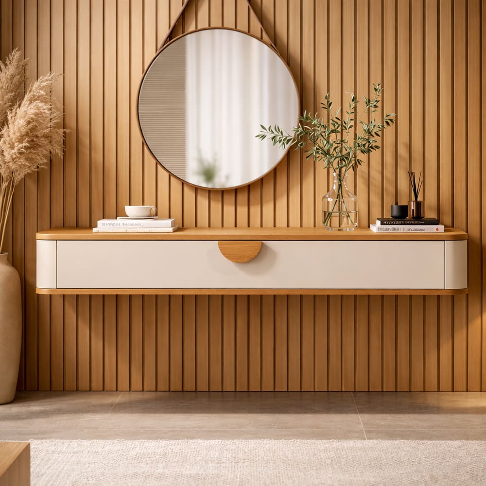 Aparador Suspenso Sala Buriti 120cm OffWhite/Nature - Rede Móveis